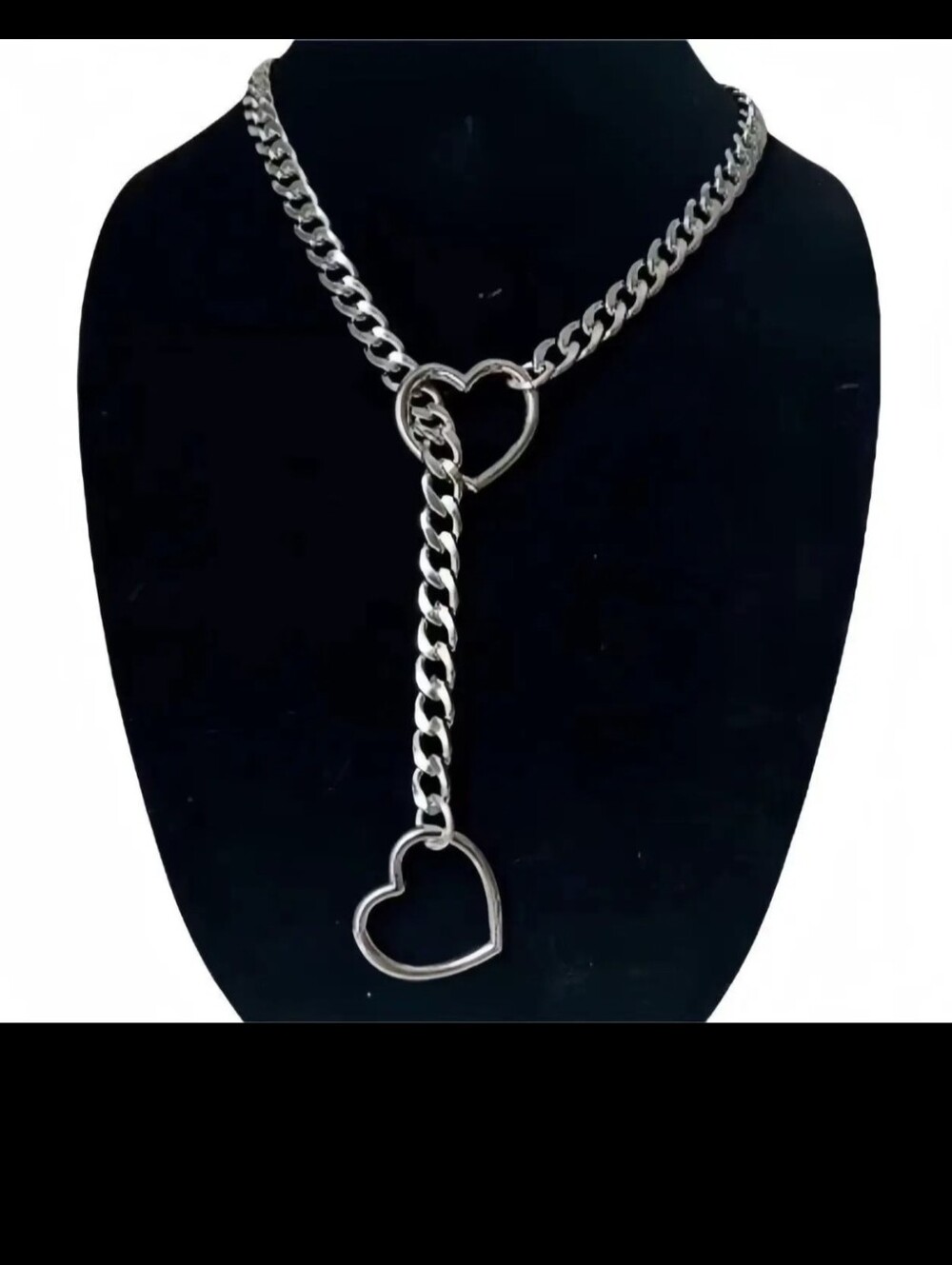 Silver Heart Link Lariat Necklace - Women Jewelry